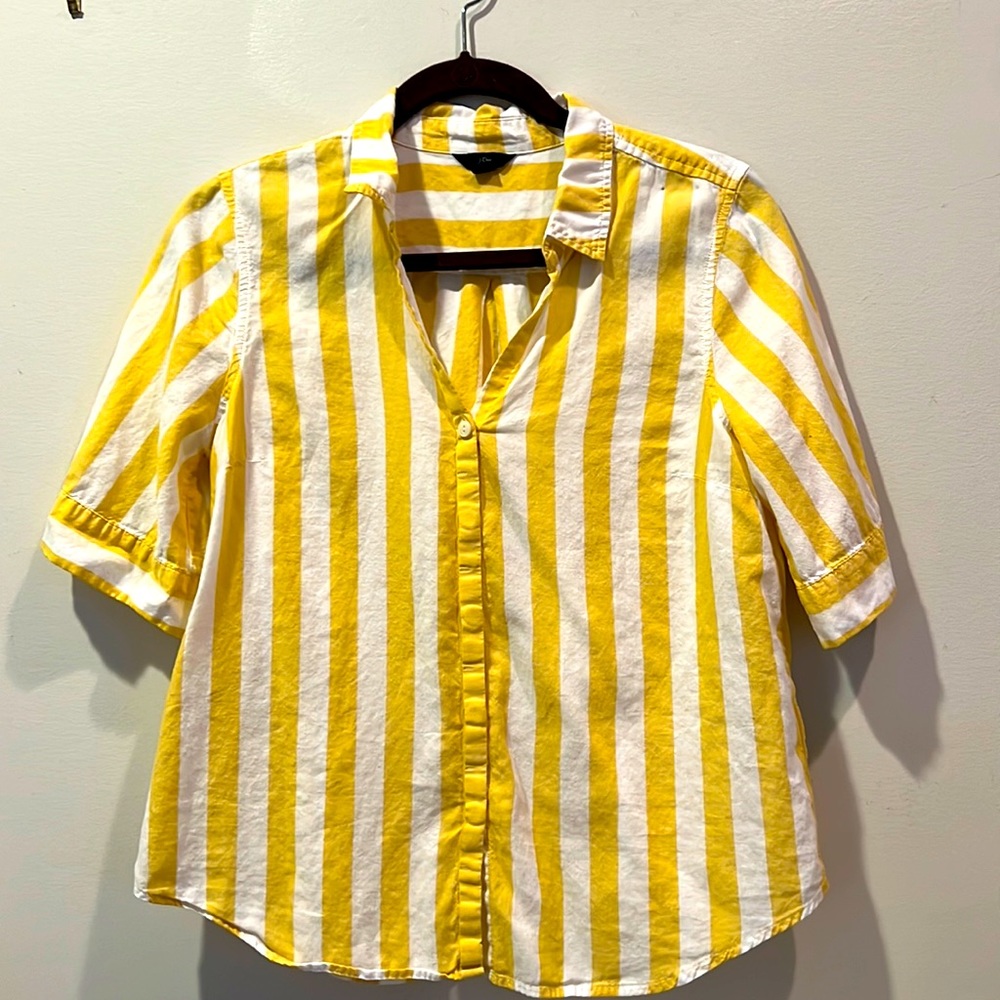 Jcrew yellow and white striped short sleeve button down shirt